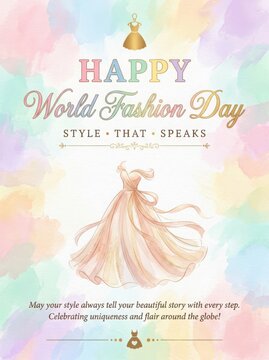 Happy World Fashion Day Illustration With Dress And Colorful Background