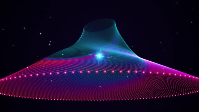 Neon Light Particle Wave Mountain Effect Background Animation with Glowing Glowing Stars Motion Loop