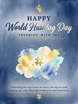 Happy World Hashtag Day Celebration Design With Watercolor Hashtag Symbol