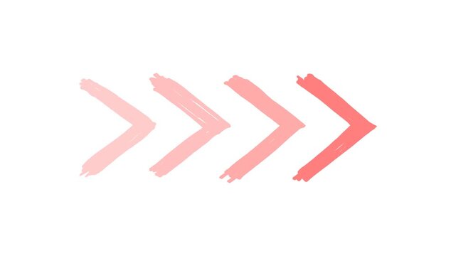 Red hand drawn chevrons animation, brush stroke arrows graphic, isolated video overlay element   