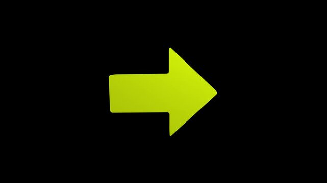 Animated 3D right arrow pointing on black background. arrow bouncing slide to right . arrow pointing right wards. Animated arrow icon pointing right.