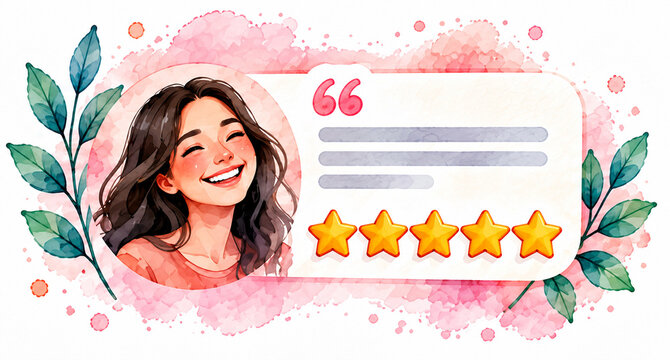 Digital Watercolor Customer Testimonial and Review Banners Featuring Diverse People, Quote Bubbles, Feedback and Rating Elements with Copy Space, Testimonial illustration concept in white background