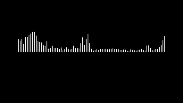 futuristic white audio frequency spectrum meter and pulsing sound wave oscillation loop, on black background clean minimalist music rhythm equalizer for 4k video production and motion design