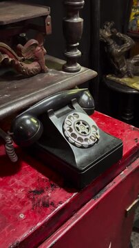 Close-Up of an Antique Rotary Dial Telephone