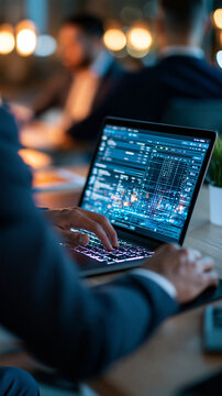 Business professional seen from behind using a laptop with a virtual online calendar interface for appointment scheduling project planning and task management productivity digital