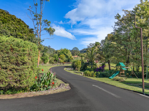 Roadway in the residential golf community of Valle Escondido in Boquete, Panama