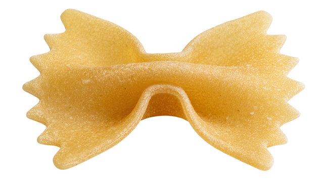 Golden yellow farfalle pasta bow tie shape, isolated on transparent background