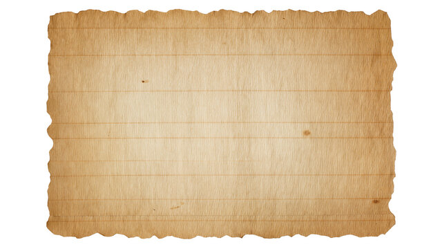 Torn aged lined paper with rough edges, isolated on transparent background