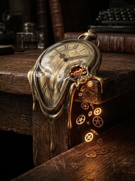 antique clock on a wooden background