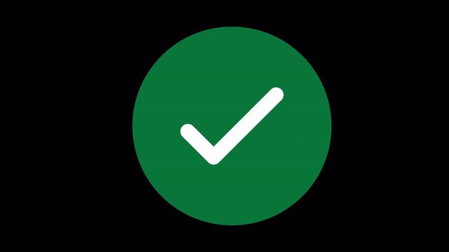 White check mark symbol inside a vibrant green circle 4k motion graphics video animation isolated on transparent background