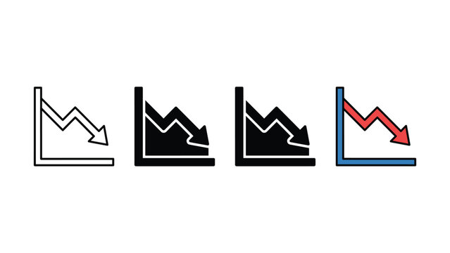 Set of four different financial downward trend graph icons on white background