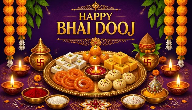 Celebrate bhai dooj with festive sweets diyas and garlands for a joyful occasion