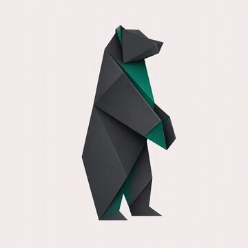 Modern minimal geometric origami standing bear logo mark illustration, clean paper fold vector emblem