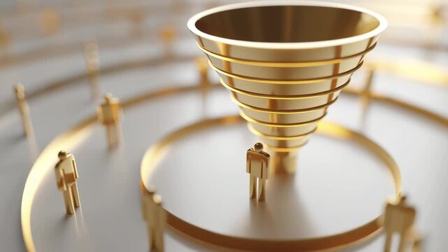 Golden abstract business concept with a funnel and figures, illustrating a marketing or sales process