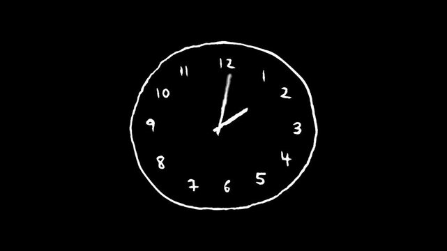 Hand Drawn Clock spinning animation. Clock icon flat style 24 hours day fast speed with moving timer clock. clock animation video. 4k video