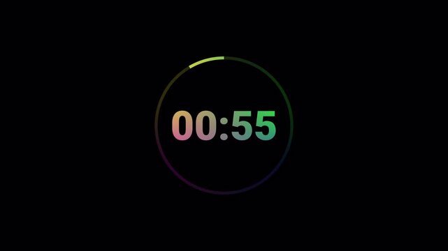 one minute countdown animation, one minute countdown timer video from 60 to 0 second on transparent background,1 minute timer counts hours minutes seconds in 60 seconds in 4k with alpha channel