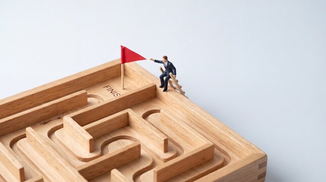 Figurine using ladder to cross maze wall, smart shortcut strategy