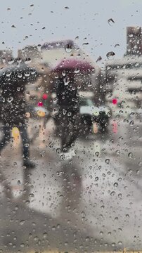 Rainy urban street and wet pavement