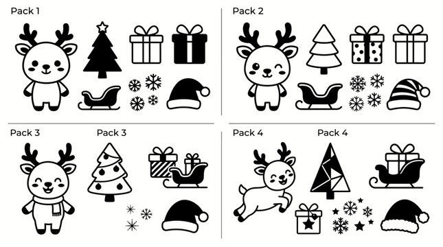 Christmas sticker and icon pack with cute reindeer and festive elements