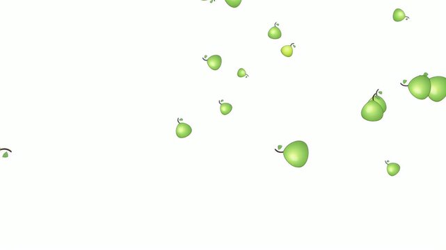 Green apples floating and falling on a white background