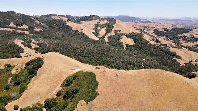 Aerial shot of the low mountains along the Pacific Coast in California north of San Luis Obispo.