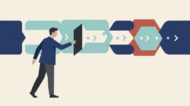 Business process flow with human interaction, sequential stages and workflow automation