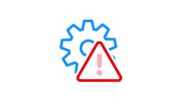 Gear with Warning Symbol Animation on white background. Operational Risk Icon animation. Gear with Warning Symbol Animation. Industrial Alert Icon. caution sign animation.