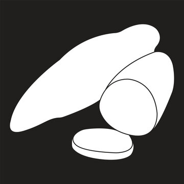 Sweet Potato White Line Art Vector Illustration on Black Background