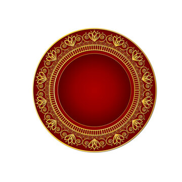  Luxury Red Gold Diwali Mandala Frame with Lotus Border - Empty Center for Text