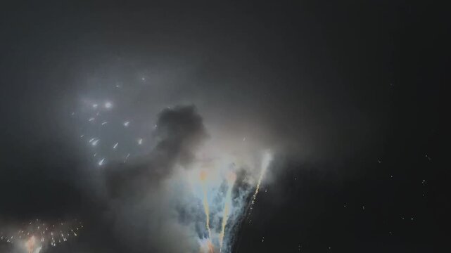 Spectacular Fireworks Display Lighting Up Dark Night Sky