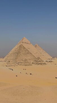 Pyramid of Khafre and The Great Pyramid in the background in Giza. Cairo, Egypt. Ancient mystical Wonders of the World