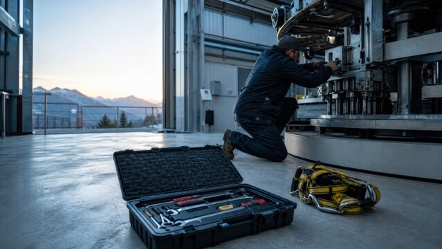 Ski Lift Maintenance - Aligning the terminal component for base machinery room