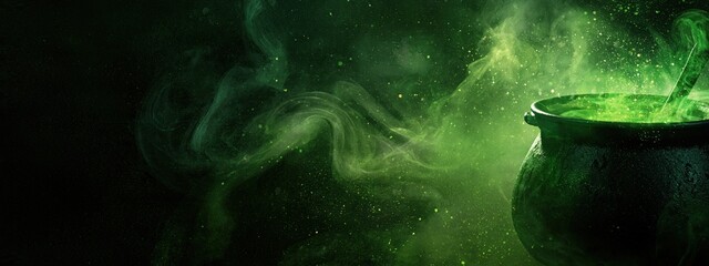 Fototapeta premium Halloween cauldron bubbling with green magic potion