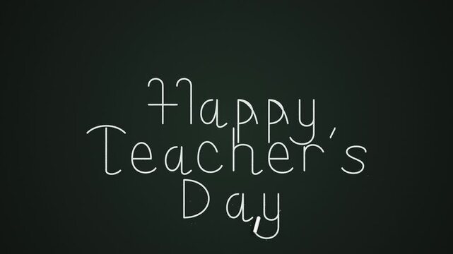 Happy Teacher's Day chalk text on a dark chalkboard background