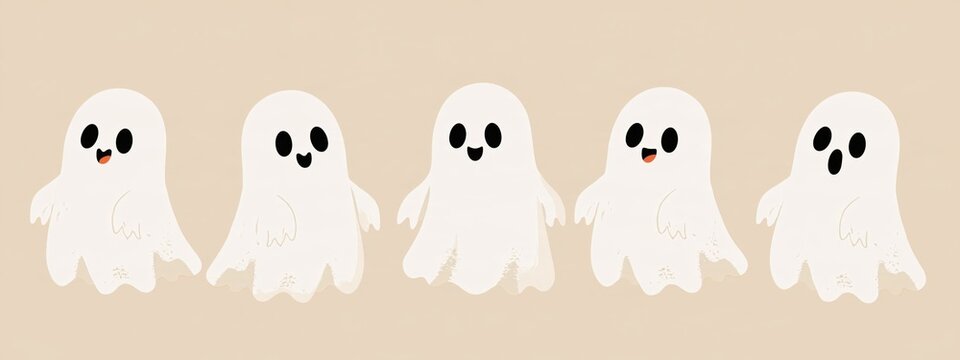 Cute cartoon Halloween ghosts floating with happy faces