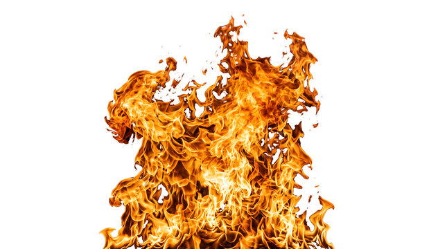 Vibrant roaring fire flames isolated on black background