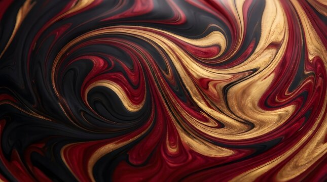 Abstract swirl pattern with red, black, and gold colors