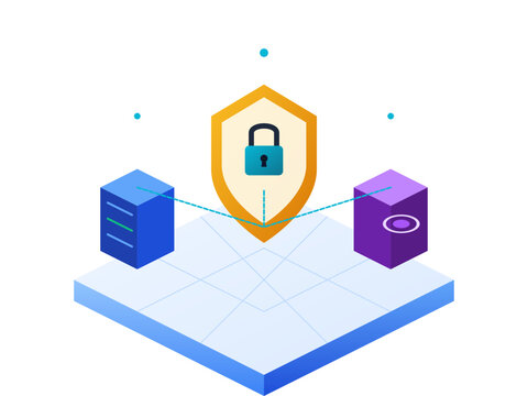 Cybersecurity shield padlock secure server data protection