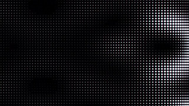 Dynamic digital halftone screen texture with intense white and cyan glowing circular light points arranged in rhythmic patterns for high energy technological motion graphics and video background