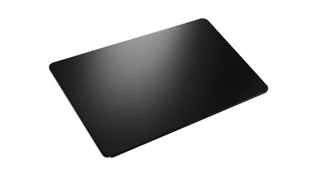 Black rectangular mouse pad on white background for office use