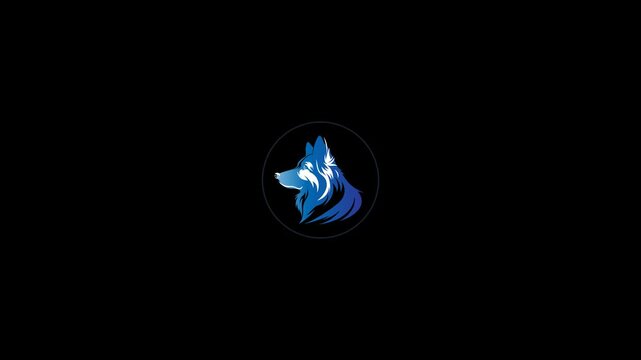 Blue Wolf Head Logo Animation on Black Background