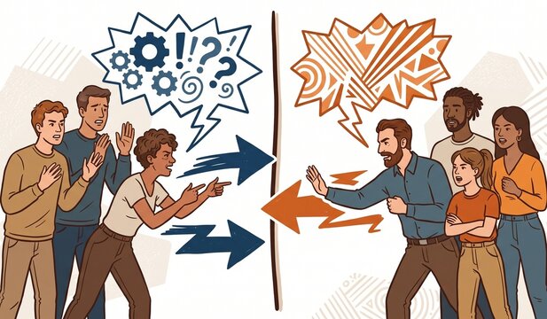 Confrontation Opposing Opinions Disagreement and Debate Illustration