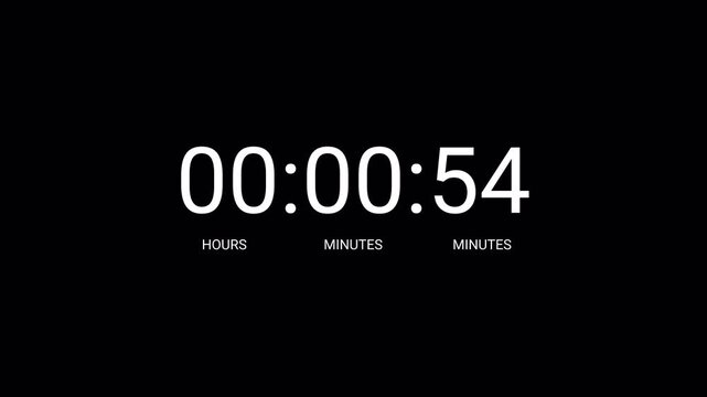 one minute countdown animation, one minute countdown timer video from 60 to 0 second on transparent background,1 minute timer counts hours minutes seconds in 60 seconds in 4k with alpha channel