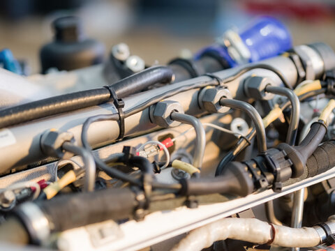 Close View of Engine Components at Workshop During Daytime