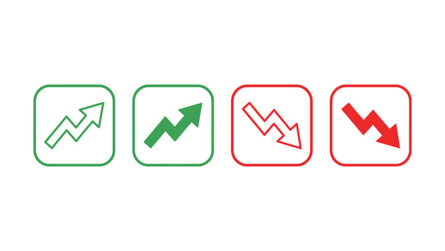 Set of four graphical financial chart icons showing upward and downward trends