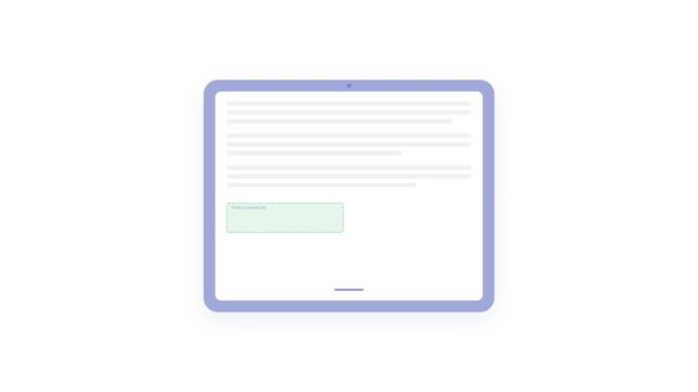 Modern Clinical Trial e-Consent Tablet Animation with Scrolling Document and Encrypted HIPAA Digital Signature Loop