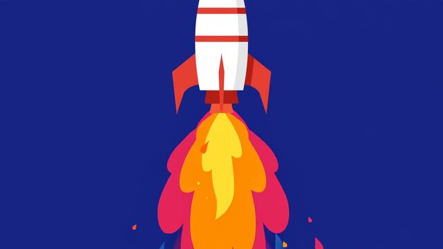 Rocket Launch Icon, Startup Liftoff Flat Design Animation Seamless Loop