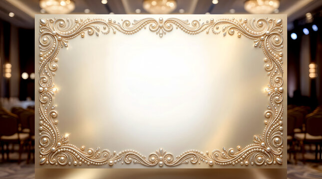 Luxurious gold and pearl decorative border on an elegant cream-colored background, perfect for wedding invitations, premium certificates, and formal event backdrops.