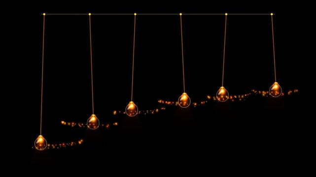 Glowing Golden Light Bulb Newton Cradle Pendulum Motion Graphic Loop