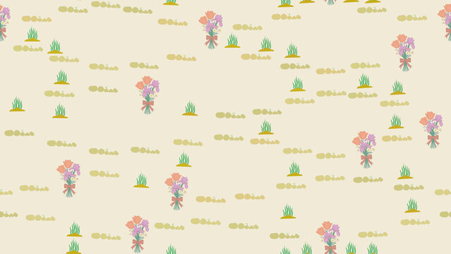 Floral bouquets and grass pattern